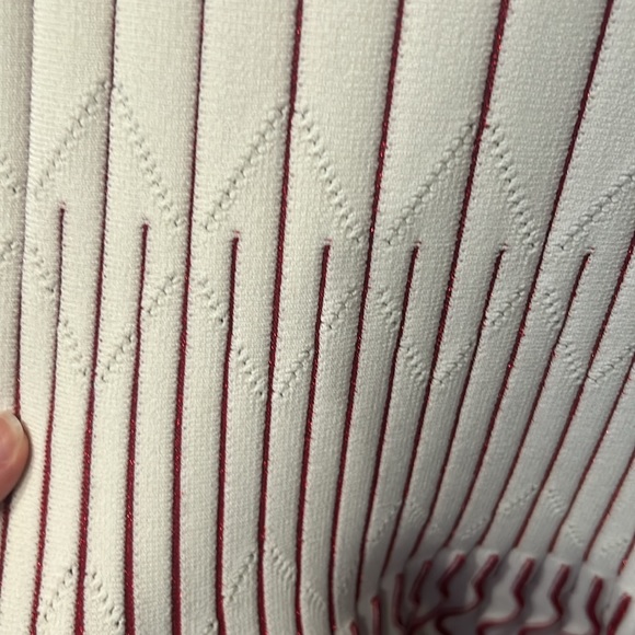 Herve Leger size M off white and shimmery red fit and flare dress knee length - Picture 10 of 15